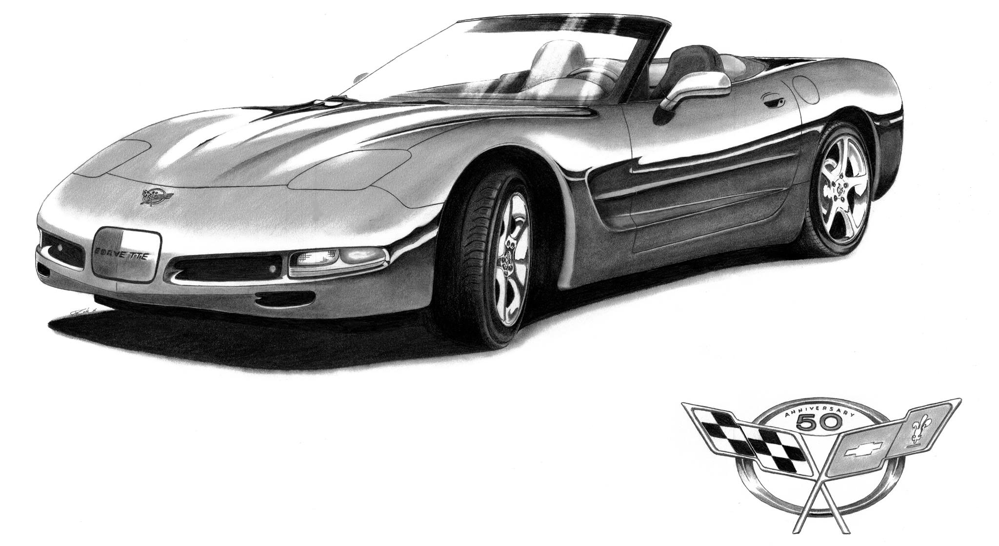 C5 Corvette Convertible 50th Anniversary 13 x 19" Glossy Print