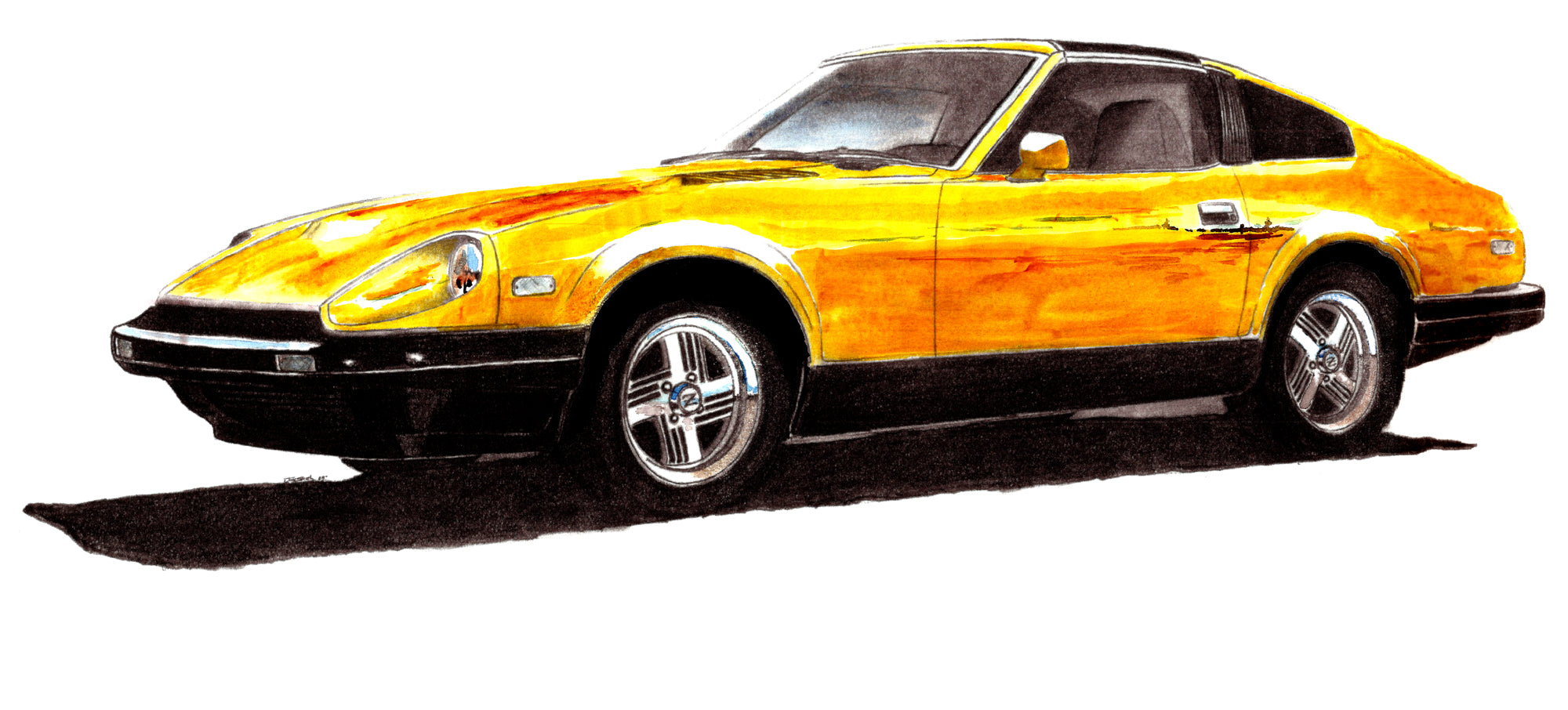 Datsun / Nissan 280ZX TURBO Watercolor print. 13x19" Gloss Print