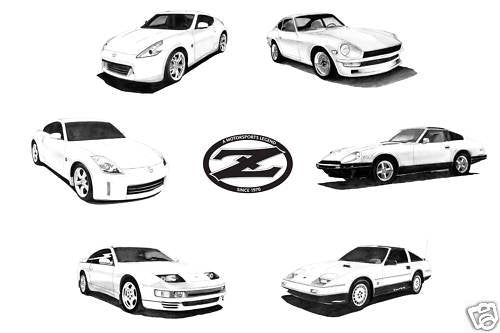 Datsun/Nissan Z Cars Collection Classic Black & White 13x19" Glossy Print