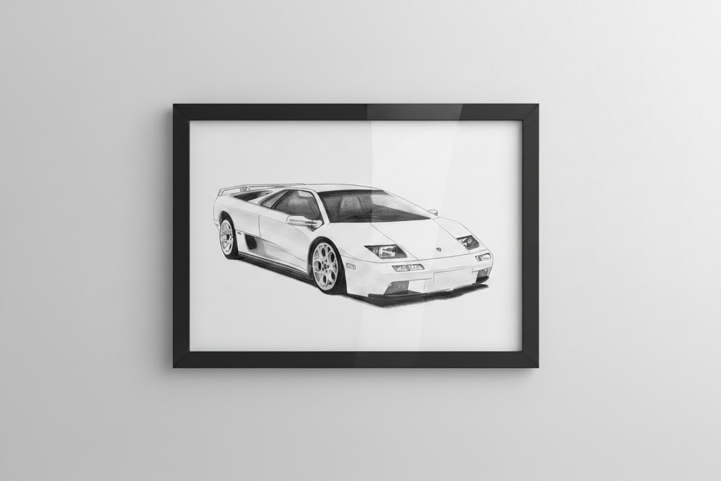 Lamborghini Diablo 13x19 illustration print framed on wall
