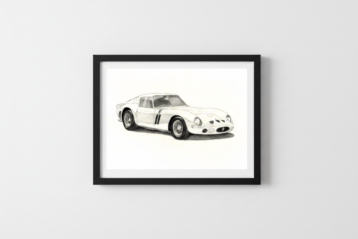 Ferrari 250 GTO 13x19 glossy art print framed on wall — Smith Automotive Artwork